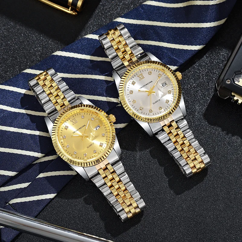 Orologio da uomo quadrante dorato movimento al quarzo multifunzionale orologio da uomo d'affari con cronometraggio impermeabile in acciaio inossidabile Reloj Hombre