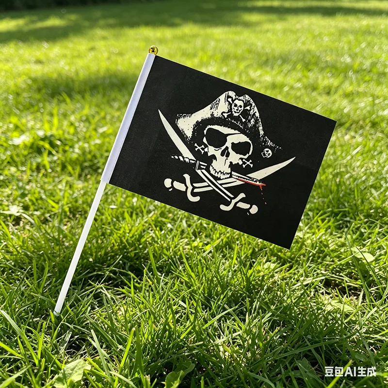 14x21cm Skull and Cross Crossbones Jolly Roger Pirates Hand Flag Halloween Decorations House Decor