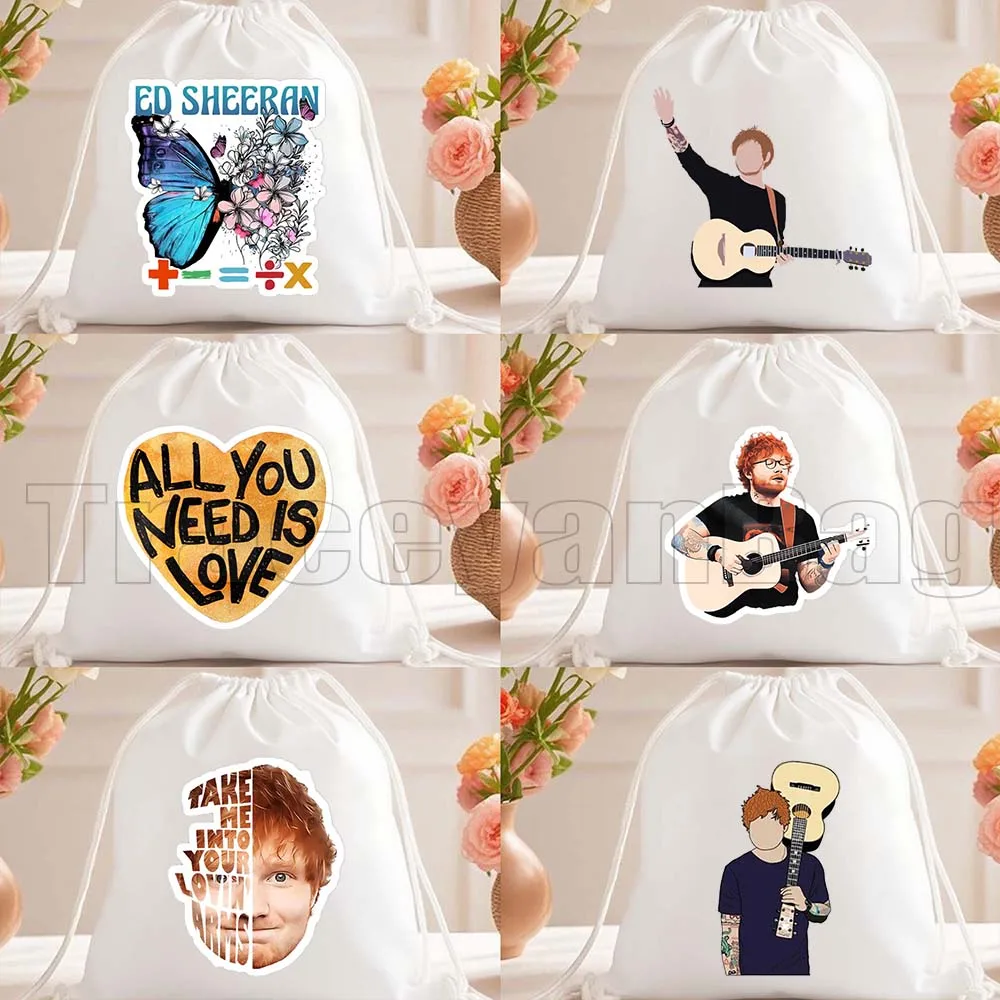 

Cute Ed Sheeran Cotton Drawstring Bags Funny Cute Music Fan Gifts Soccer Backpack Gym Sackpack Gifts String Bag for Sports Yoga
