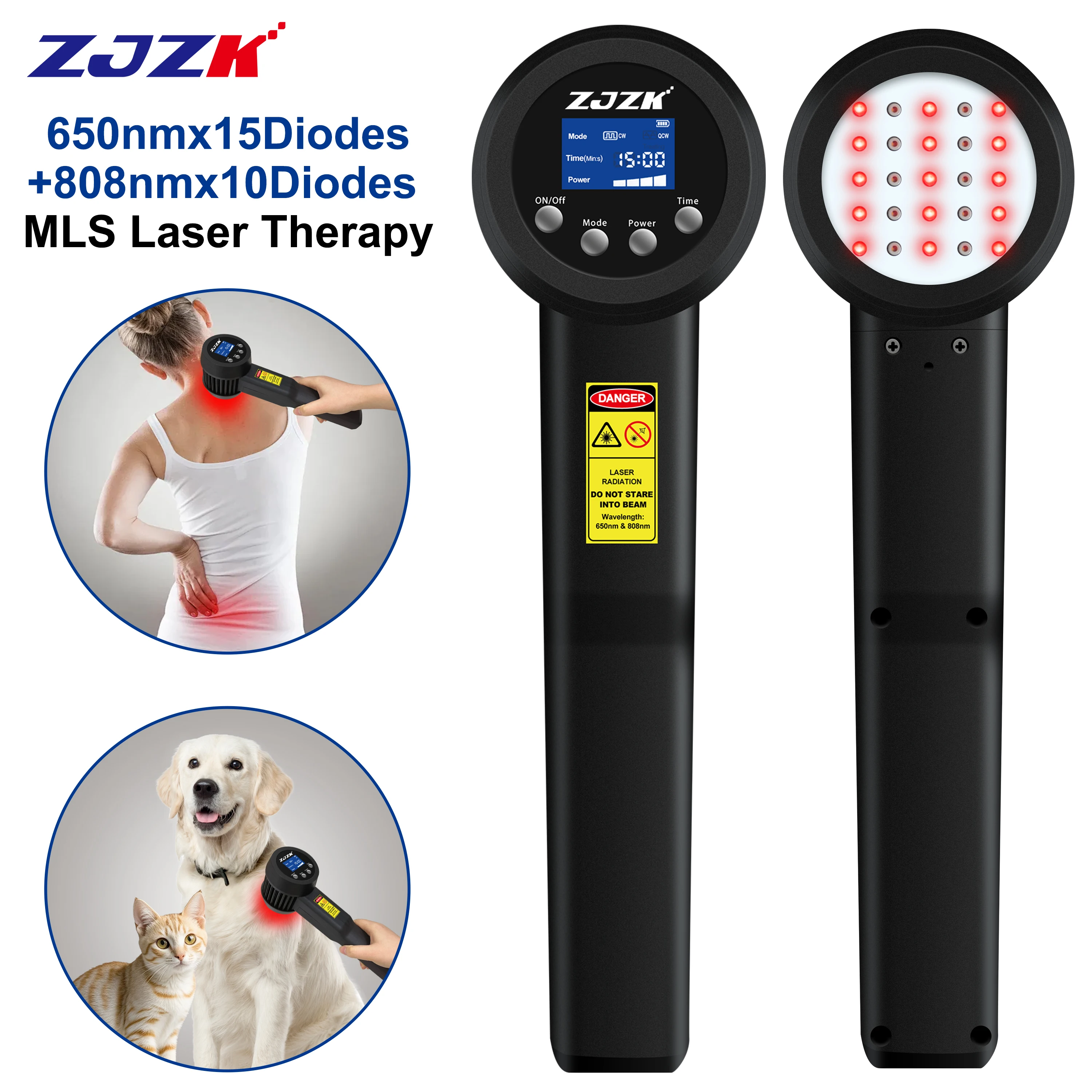 ZJZK 3w Cold Laser Neck Pain Treatment For Lower Back Pain 650nmx15diodes+808nmx10diodes Human Laser For Healing Bursitis