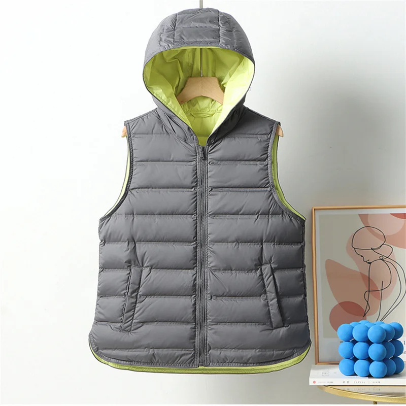 

Oversize Hooded Down Waistcoat Coat Women Autumn Winter Parkas Light Thin White Duck Down Vest Jacket Lady Sleeveless Short Tank