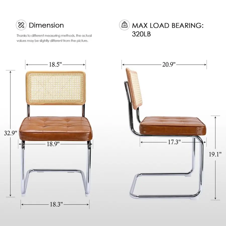 Natuurlijke rotan eetkamerstoelen set van 2, moderne eetkamerstoelen met massief houten rugleuning voor keukenwoonkamer, Mid Century Breue