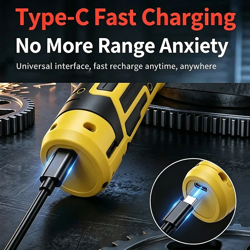 Handheld Tool Electric Ratchet Wrench 90-degree Adjustable Speed Type-C fast Charging Lithium-ion Auto Repair Right Angle Turner