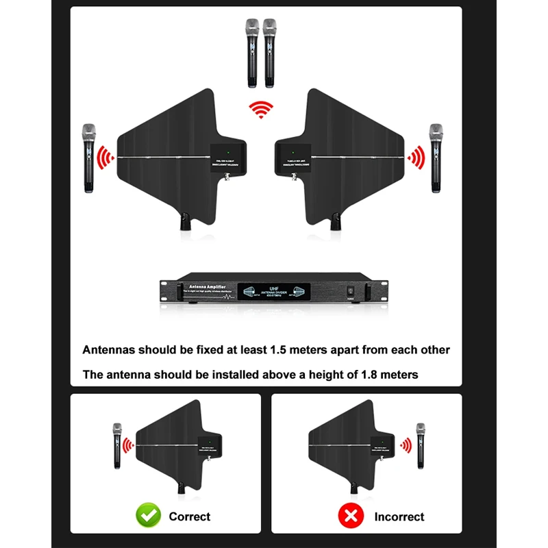 Professional Antenna Amplifier 4 Channel Power Distribution System Ultra Wideband UHF 450-970MHz for Wireless Microphone