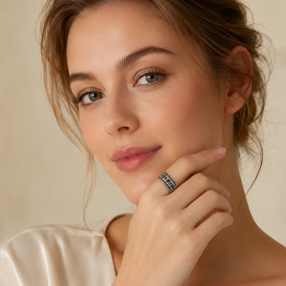 Black Ornament Ring Europe Style Vintage Jewerly For Girls Women Summer Brand New Gift In 925 Sterling Silver