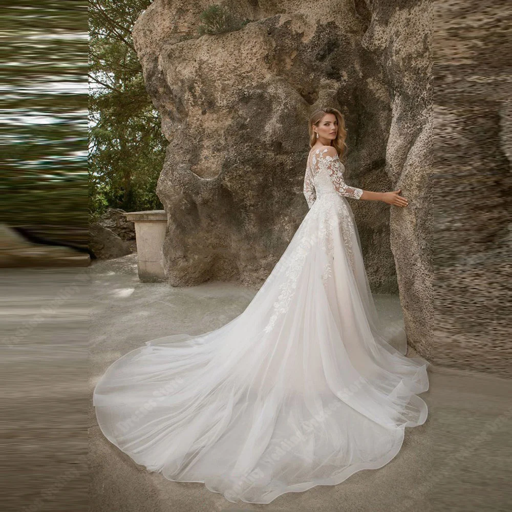 Personalizzazione avanzata abiti da sposa da donna Pretty Tulle a-line abiti da sposa pizzo stampa floreale fidanzamento Vestidos De Novias