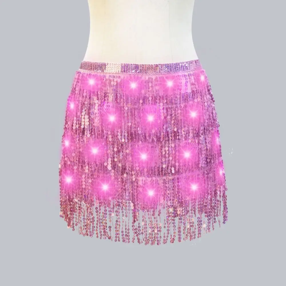 Riem Wrap Buikdans Hippe Sjaal Ster Fringe Lace-up LED Pailletten Kwastje Rokken Glanzende Nachtclub Light Up Hippe sjaal
