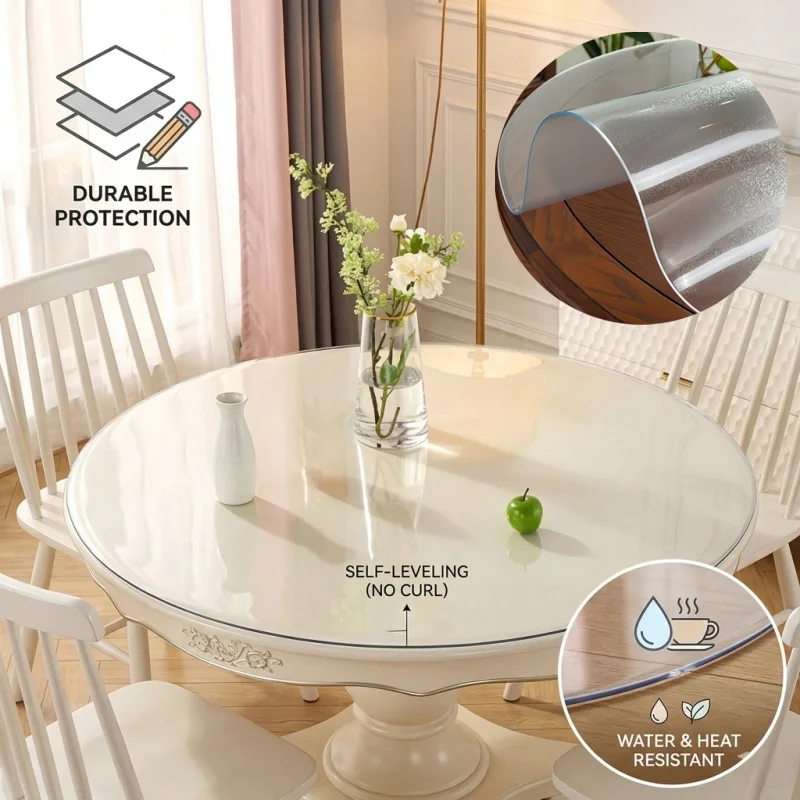Large 150/130cm Circular PVC Table Cover Clear Frosted Soft Glass Tablecloth Anti-Scratch Desk Mat for Round Table Furniture