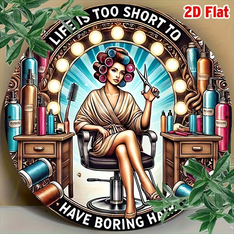 2D plane design, 1 piece of fashionable circular hair accessory, classic wooden plaque sign
