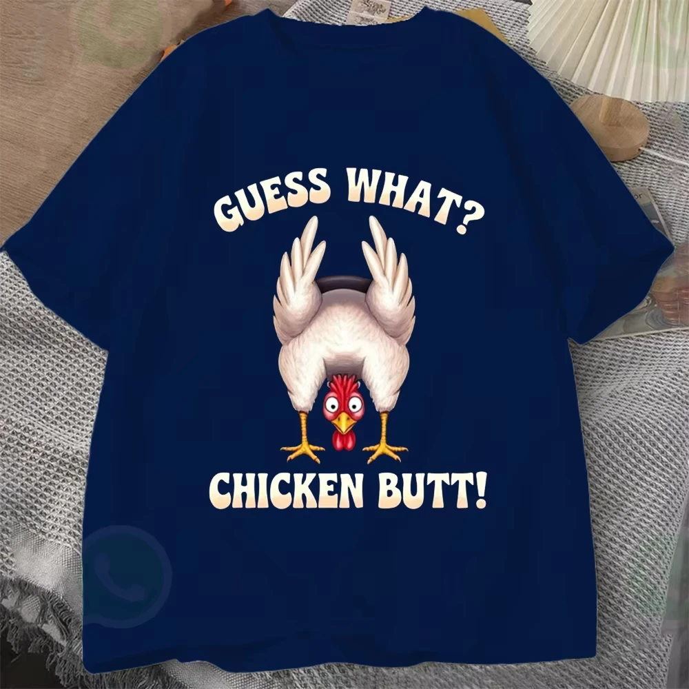 ¡Adivina qué! Pechuga de pollo! Camiseta divertida de algodón para hombre, camiseta de manga corta con cuello redondo, camiseta Vintage Unisex, camisetas informales de gran tamaño