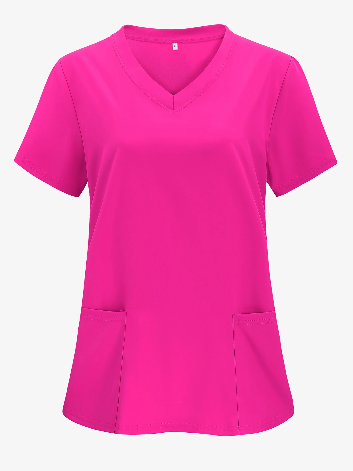 1 stücke Woven arbeitskleidung Frauen Krankenschwester Uniform Lange Shirts Tasche Vorne Tops Casual Kurzarm V-ausschnitt frauen Kleidung