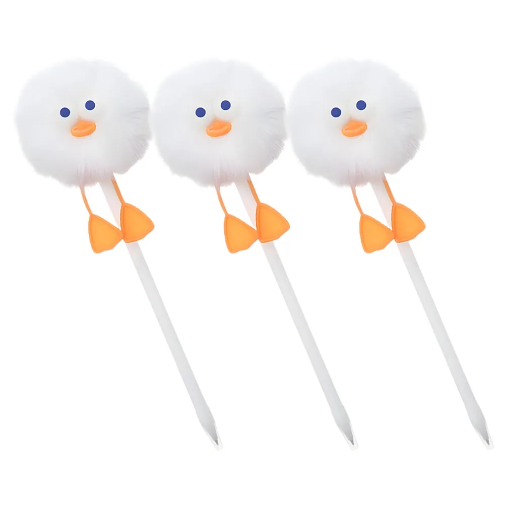 

3 Pcs Duck Hair Ball Pen Fuzzy Decorative Pens for Kids Ink Girl Plastic Cute Ballpoint Student