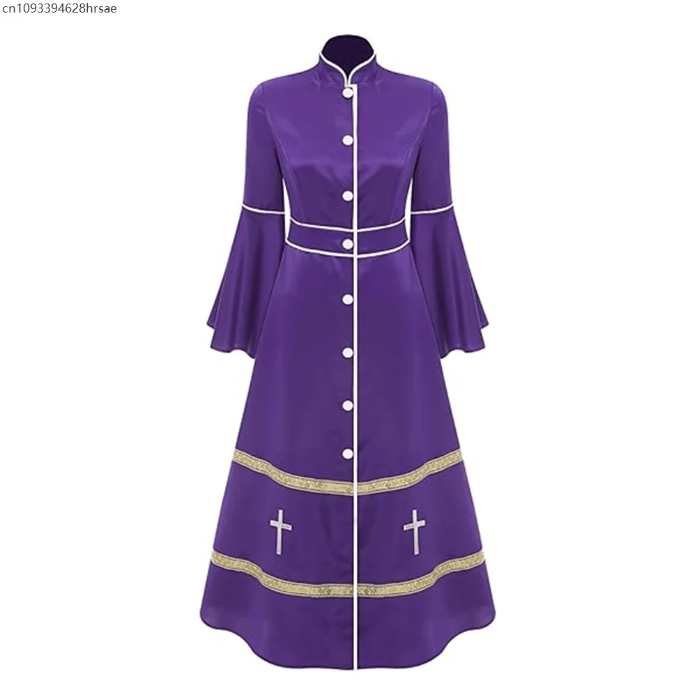 Bata de clero de iglesia para mujer, vestido Maxi con mangas acampanadas, disfraz de sacerdote, batas de púlpito, disfraz de Halloween