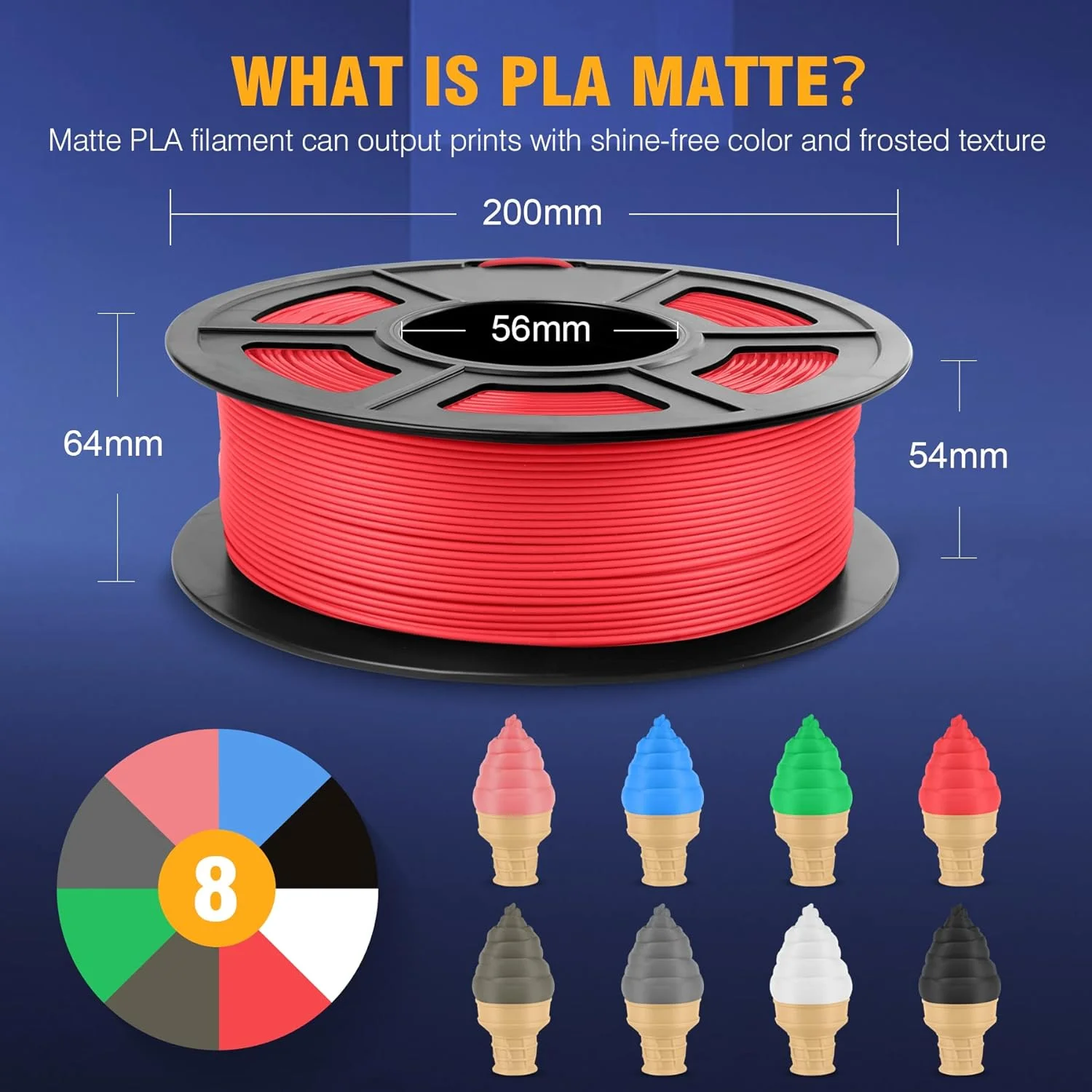 JAYO-Filamento Não-Tóxico da Impressora 3D, PLA Matte, Materiais de Impressão para Impressora 3D e Caneta, 100% Sem Bolha, 1,75mm, + 0,02mm, 5 Rolos, 10 Rolos