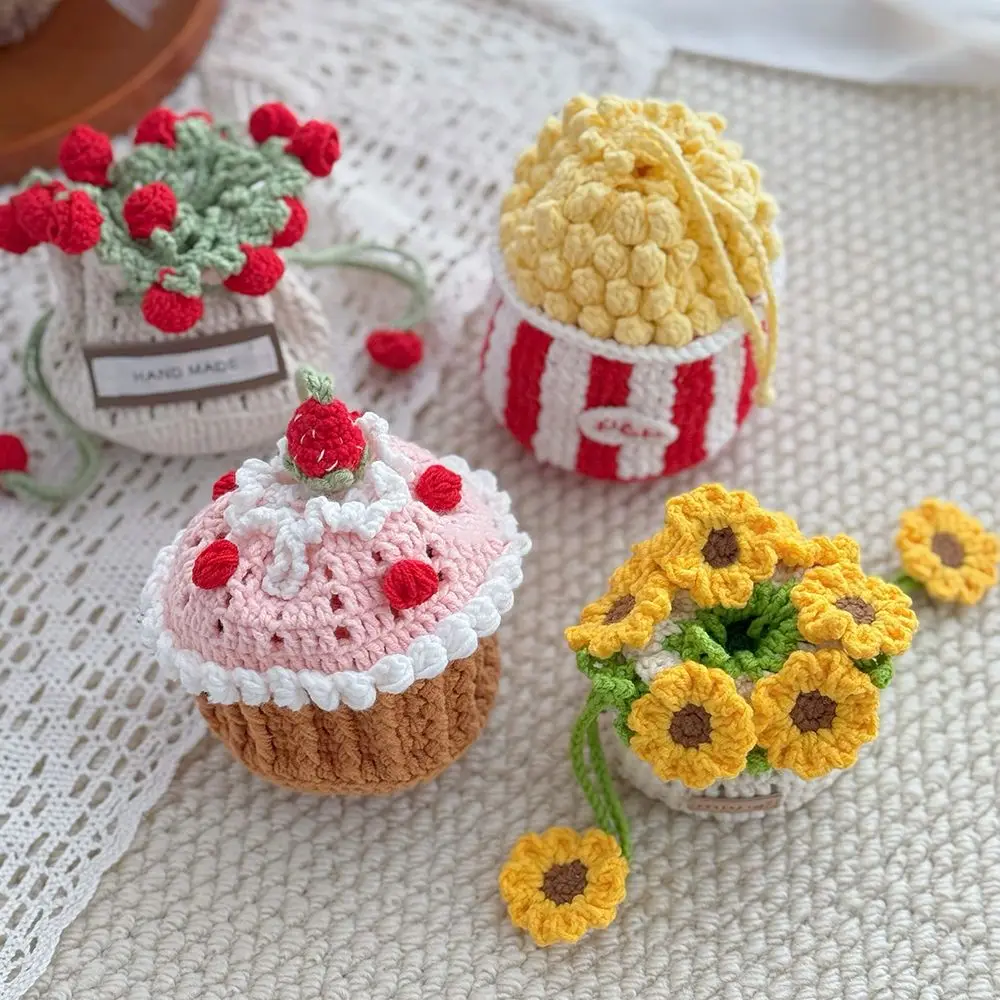 Handmade Crochet Cup Holder Fruit Shaped Knitted Cup Sleeve Reusable Hollow Out Water Cup Mesh Bag On-the-Go Drinks