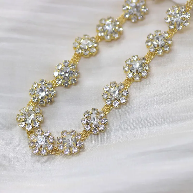 1yard 1cm Skirts,wedding dresses,hairbands decorative lace fabric high quality 2025 Luxury glass rhinestone chain lace trim