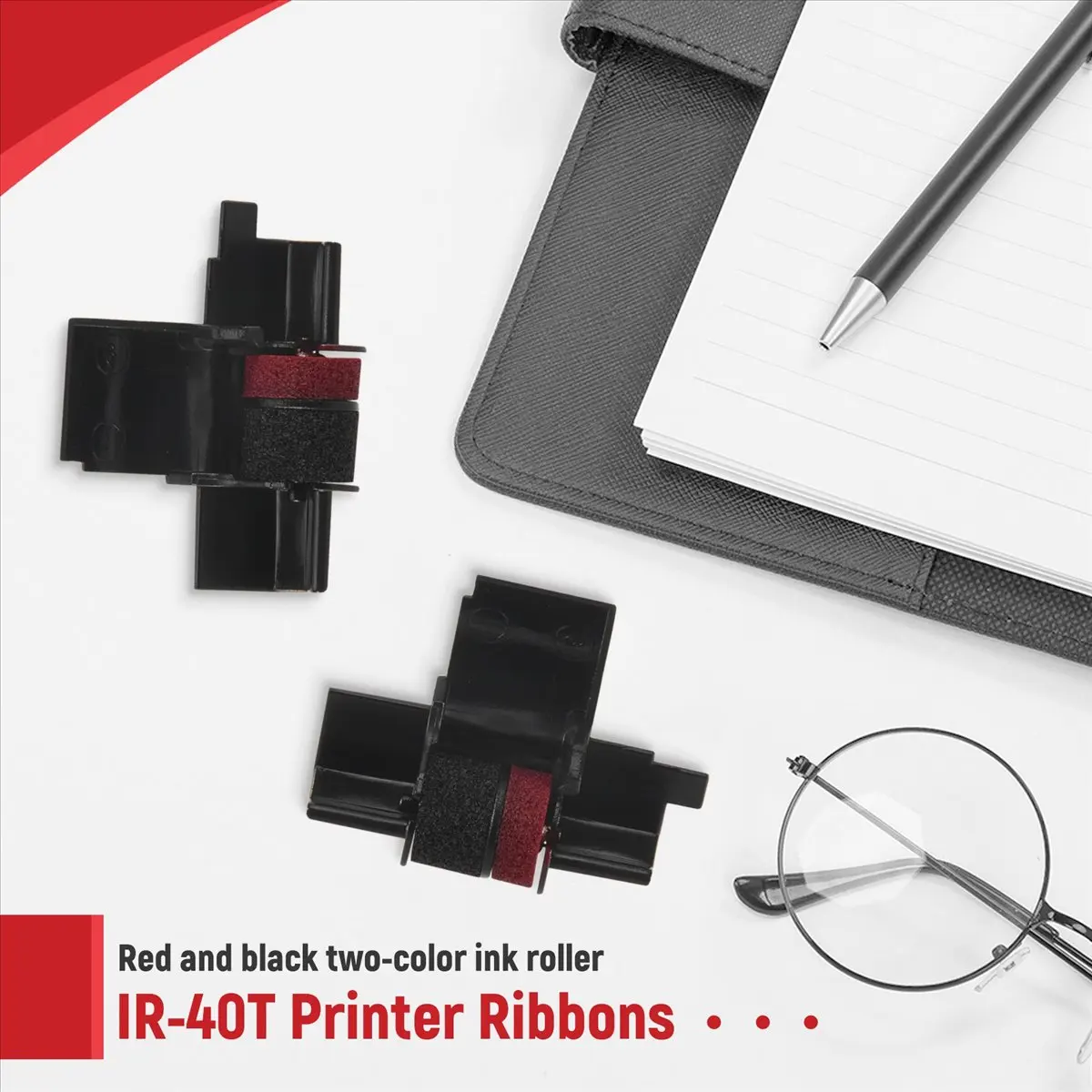 AT540 Premium-IR-40T (5 Pack) Compatible Calculator Printer Ribbons Ink Roller - Black & Red