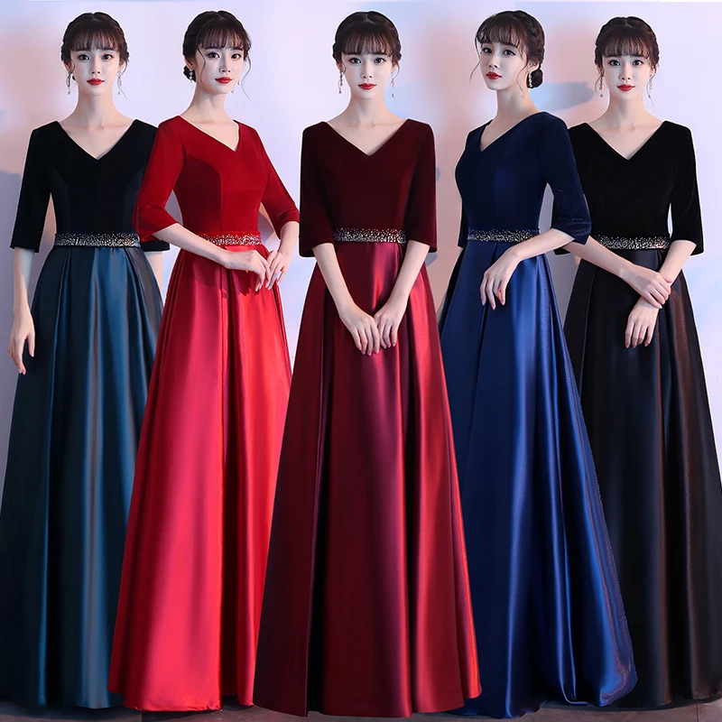 Chorus Performance Dress Women's Long Dress Poetry Recitation Red Song Performance Competition Host Conductor Formal Dress Ch...