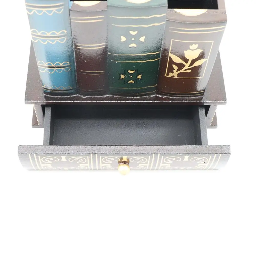 

Storage Drawer Wood Pen Holder Desk Organizer Vintage Drawers Stationery Holder Retro Wood Book Shape Pen Case Pen Holder