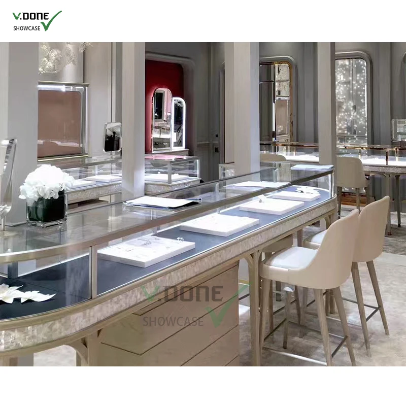 custom.Custom Simple Modern Wooden Glass Jewelry Display Table Elegant Showcase Commercial Use in Shop Counter or Showroom