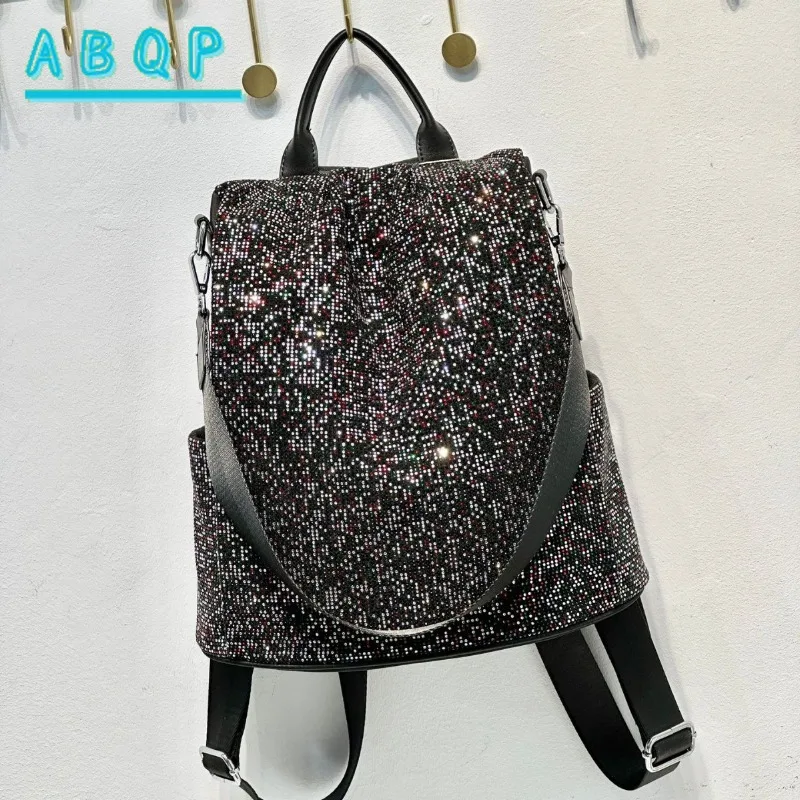 ABQP New Women's Diamond Backpack Large Capacity Women's Backpack Multifunctional Fashion Hot Diamond Casual Travel Backpack