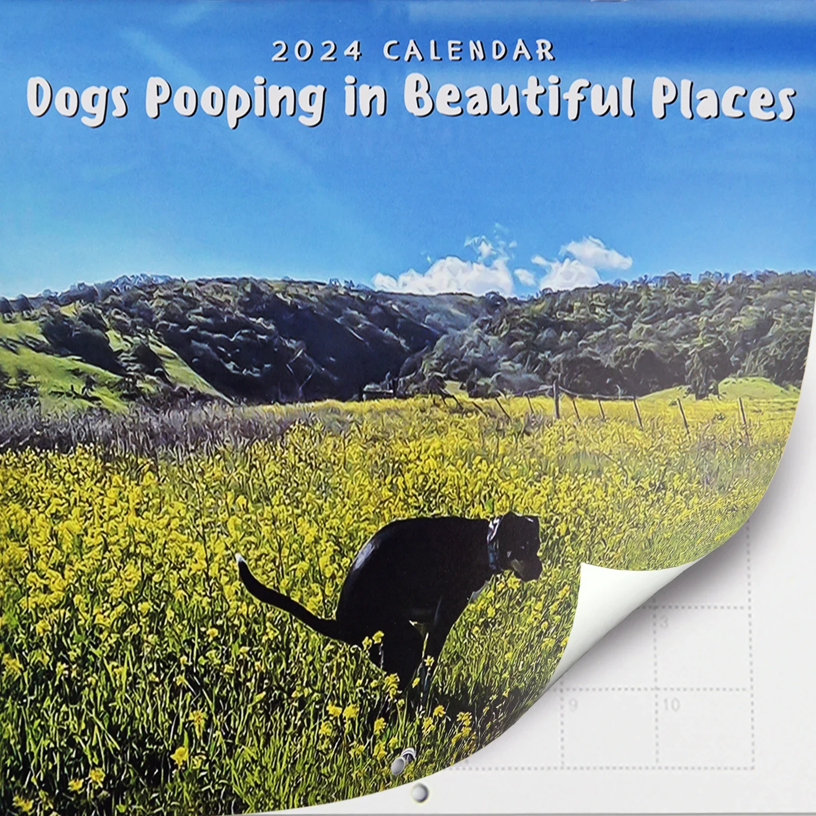 Funny Dog Pooping Monthly Wall Calendar 2024 Unique Calendar Gift for Friends Family Neighbors Coworkers New Year Home Decor