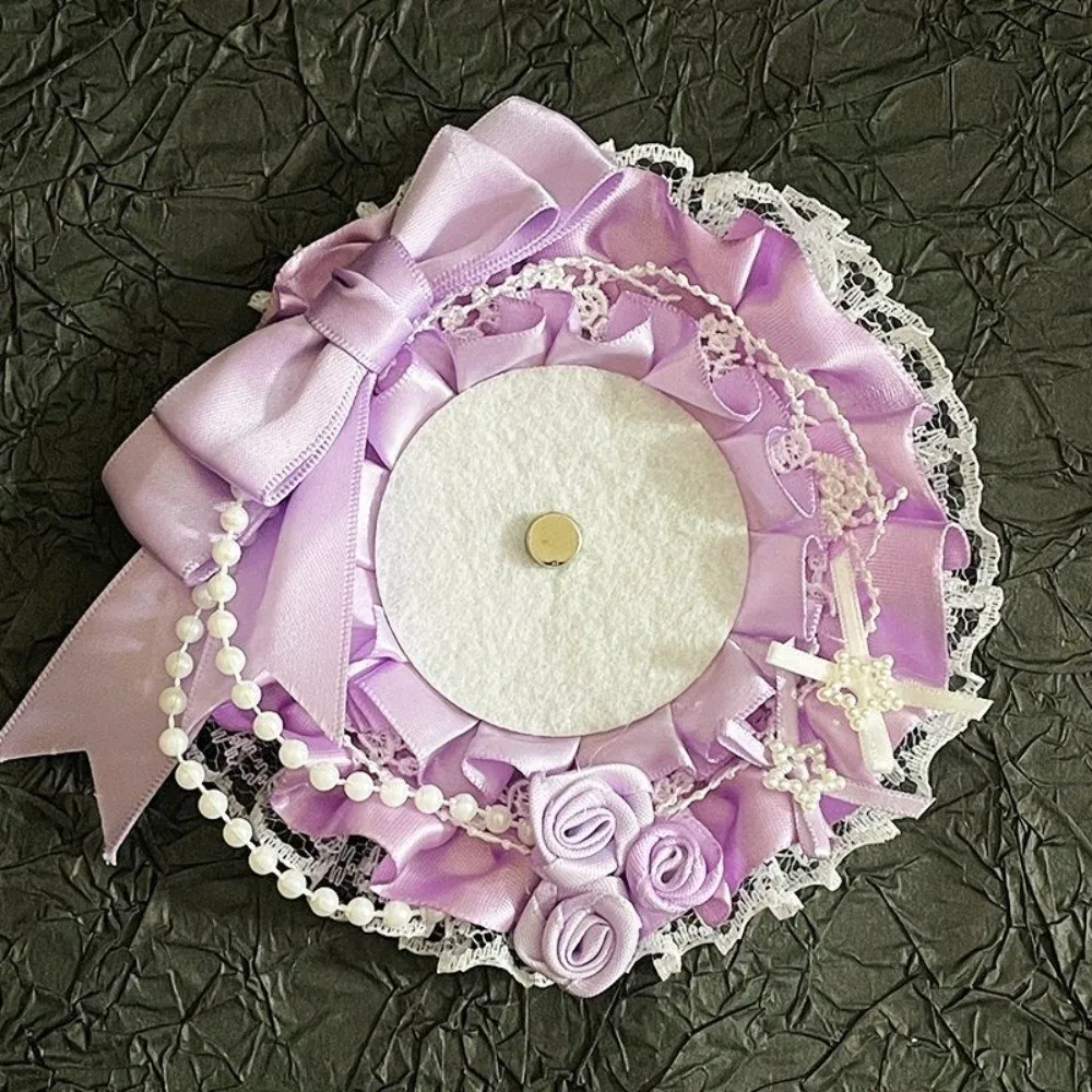 Ribbon Lace Itabag Badge Holder Bow Handmade Lolita Badges Holder Decorations Dog Ear Badge Rosette Base Tray Card Holder