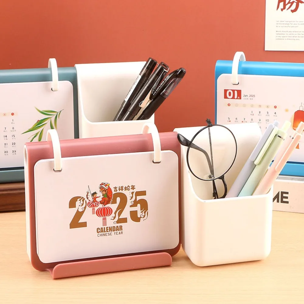 Creative Multi-function Desk Calendar Simple Portable Standing Desk Calendar Plastic with Hidden Drawers Pen Holder Save Space