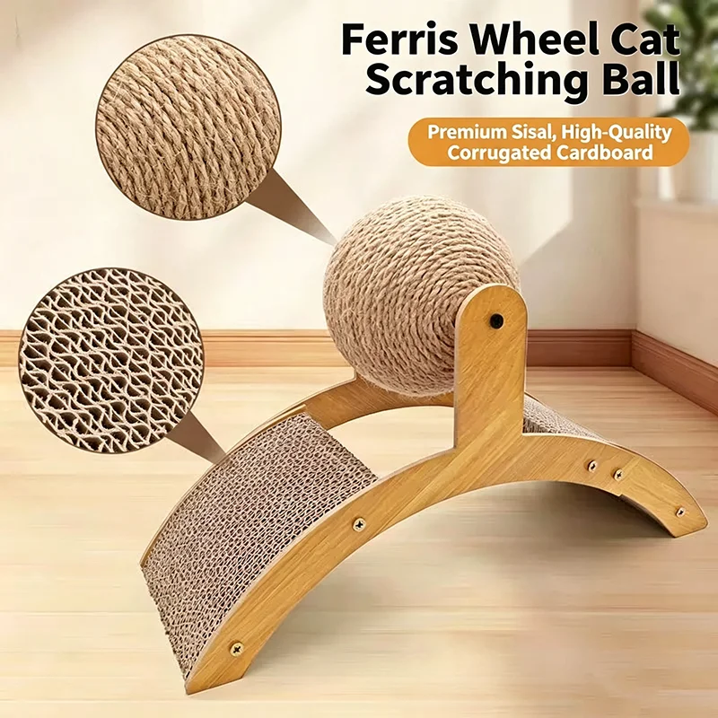 Wooden Cat Scratching Ball 2 In 1 Cat Scratcher Natural Sisal Scratch Board Wear Resistant Grinding Paw Toy Solid Wood Scraper