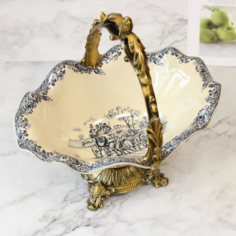 

Элегантная ваза для фруктов из керамики и сплава в европейском стиле, роскошная центральная часть домашнего декора и креативный подарок на новоселье для обеденного стола