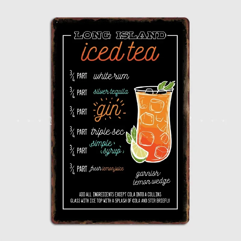 Long Island Iced Tea Cocktail Bar Metal Sign Poster Garage Decoration Living Room Cinema Living Custom Tin Vintage Home Decor