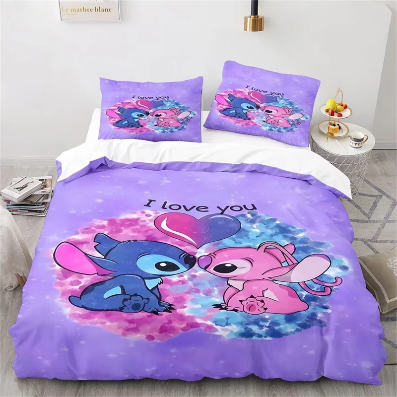 Poszwa na kołdrę Stitch Lilo Zestaw pościeli z nadrukiem 3D Duży zestaw poszewek na kołdrę King Size Single Double Microfiber z poszewką na poduszkę