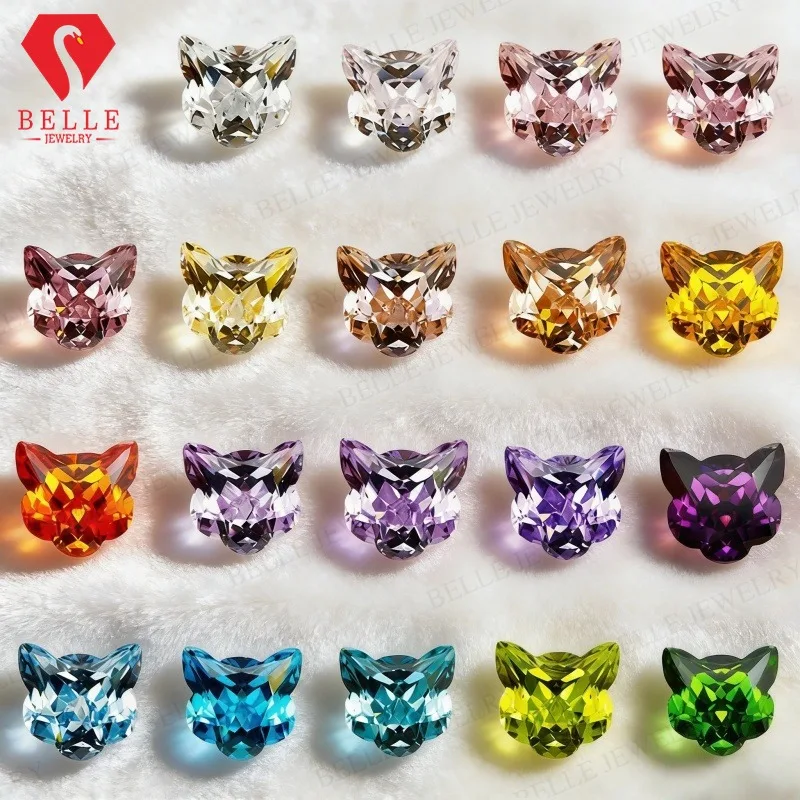 

White/Purple/Pink/Green/Ice Blue/Yellow Colors Lucky Cat Cut 7x7mm Cubic Zirconia Gemstones for Jewelry Making DIY Ornament