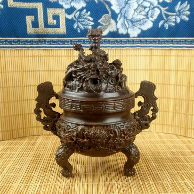 Antique Imitation Bronze Nine Dragons Incense Burner Ornament Retro Cultural Play Folk Incense Burner Three Legs Two Dragons Pla