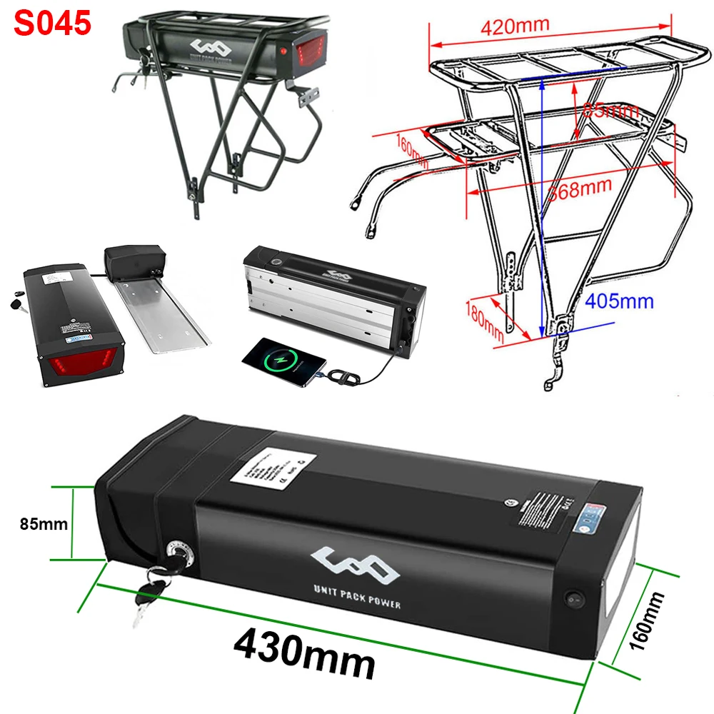 Rear Rack eBike Battery 21700 18650 52V 48V 28Ah 24Ah 20Ah With Double Luggage for 2000W 1500W 1000W 750W 500W 24\