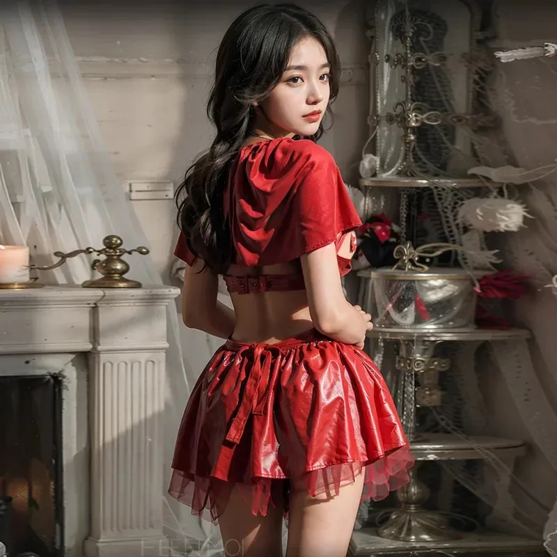 Аниме женский красная шапочка косплей костюм полые повязки платье часы униформа ведьма наряд для ролевых игр на Хэллоуин