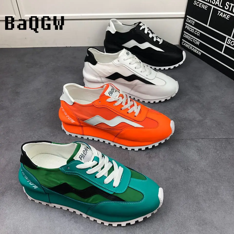 

Mens Chunky Sports Sneaker Fashion Casual Mixed Colors Leather Increased Internal Cover Bottom Platform Bandages Running Shoes