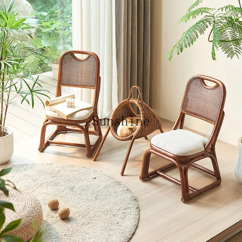 Natural Plant Mini Rattan Chair Balcony Home Leisure Children's Single Chair Stool Woven Short