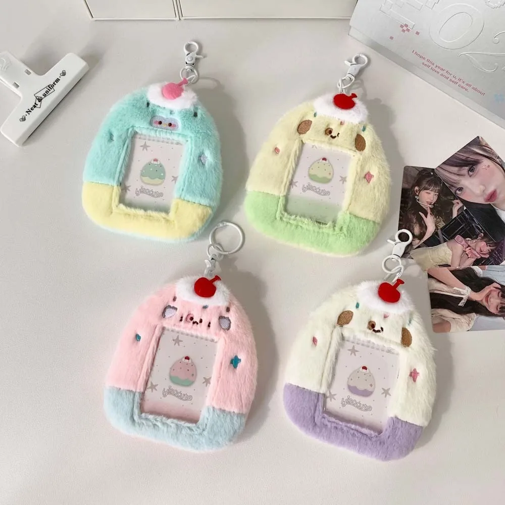 

Korean Idol Cartoon Photocard Holder with Keychain Pendant Ice Cream Shape Plush Photocard Holder Fluffy Protective Case