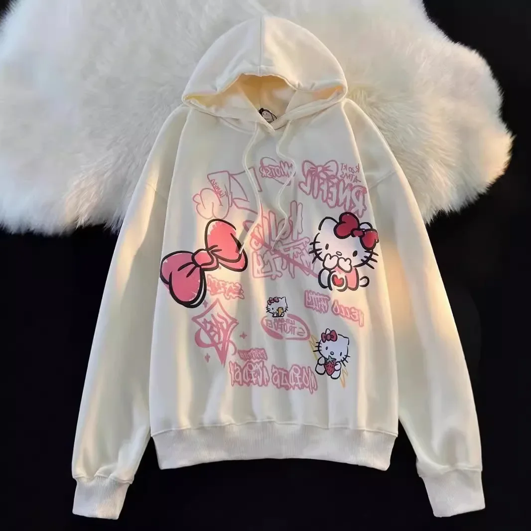 Sanrio Hello Kitty Hooded Sweatshirt Thin Women Loose Comfortable Print Cute Cartoon Y2k Jacket Lazy Kawaii Gift