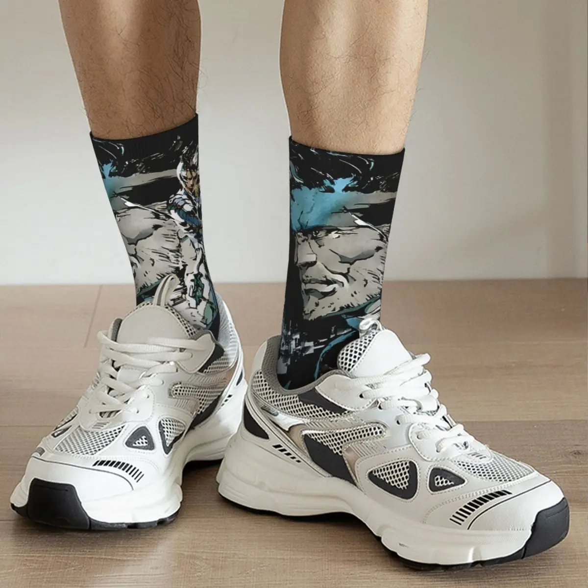 Calcetines divertidos de compresión para hombre, calcetín de Hip Hop, Harajuku, m-metal Gear, patrón feliz sin costuras, estampado