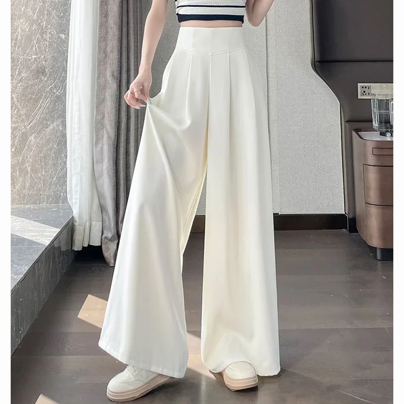 2025 Summer Women Korean Solid Daily Pants Female Concise High Waisted Suit Trousers Lady Fashion Basic Loose Slimming Slacks