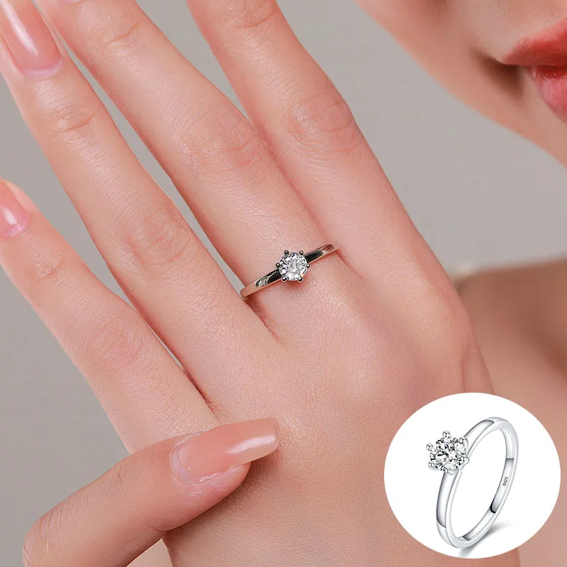 

100% 925 Sterling Silver Zircon Geometric Ring for Woman Girl Fashion Simple Round Design Jewelry Party Gift Dropshipping