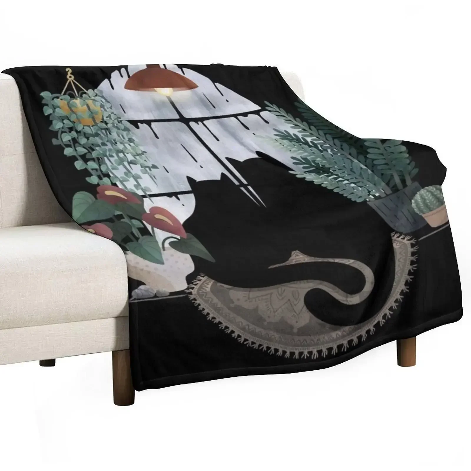 

Rainy Day Cats (on Black) Throw Blanket Giant Sofa manga Custom Blankets