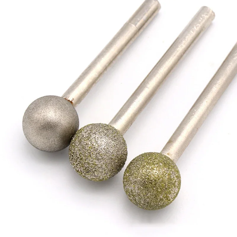 Testa a sfera diamantata elettrolitica di tipo sferoidale da 6 ~ 50mm punta per incisione per lucidatura con gambo da 6/8mm per utensili rotanti Dremel