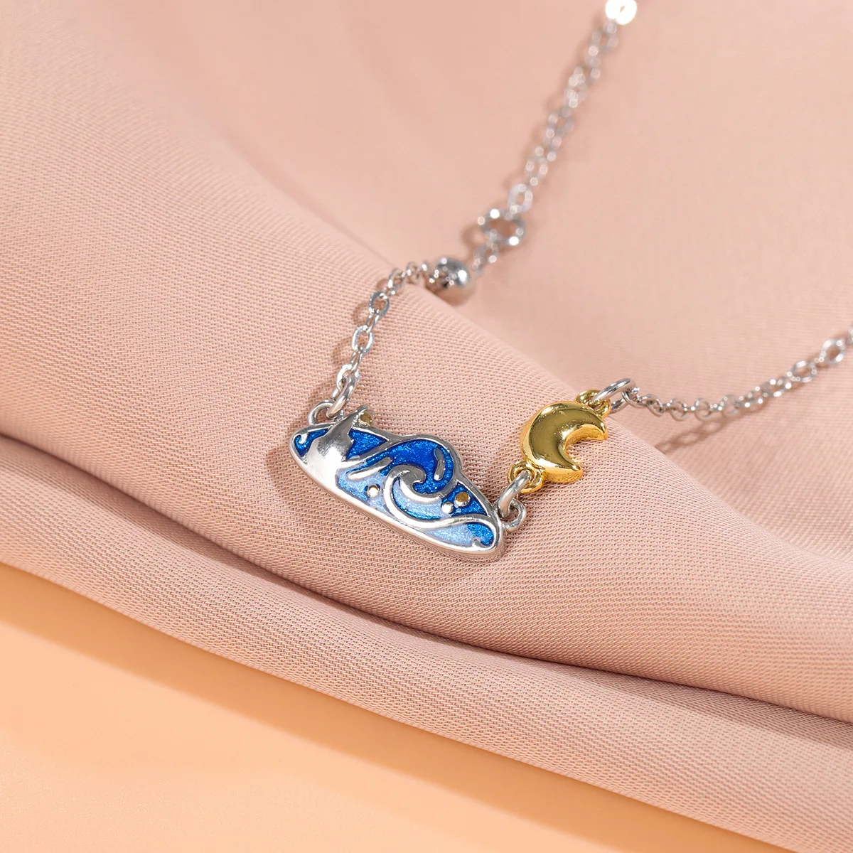 Uini-Tail Hot Sale New 925 Tibetan silver Van Gogh Star Necklace Personality Fashion Trend Sweet Golden Moon Necklace  XL007