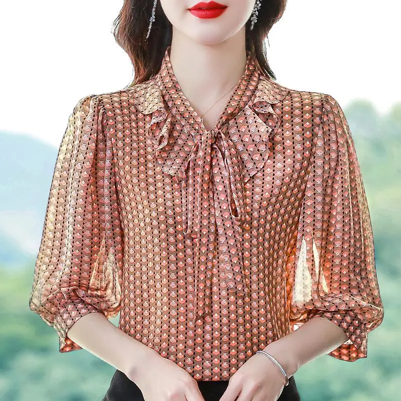 

Women's Spring Autumn New Fashion Elegant V-Neck Long Sleeve Fragmented Blouse Casual Baidu Foreigner Commuter Comfortable Top