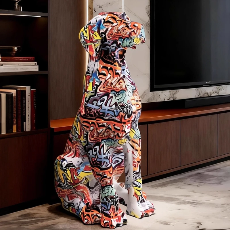 American Graffiti Golden Retriever Floor Dog Ornament Modern Light Luxury Living Room Porch TV Cabinet Statue Resin Home Decor