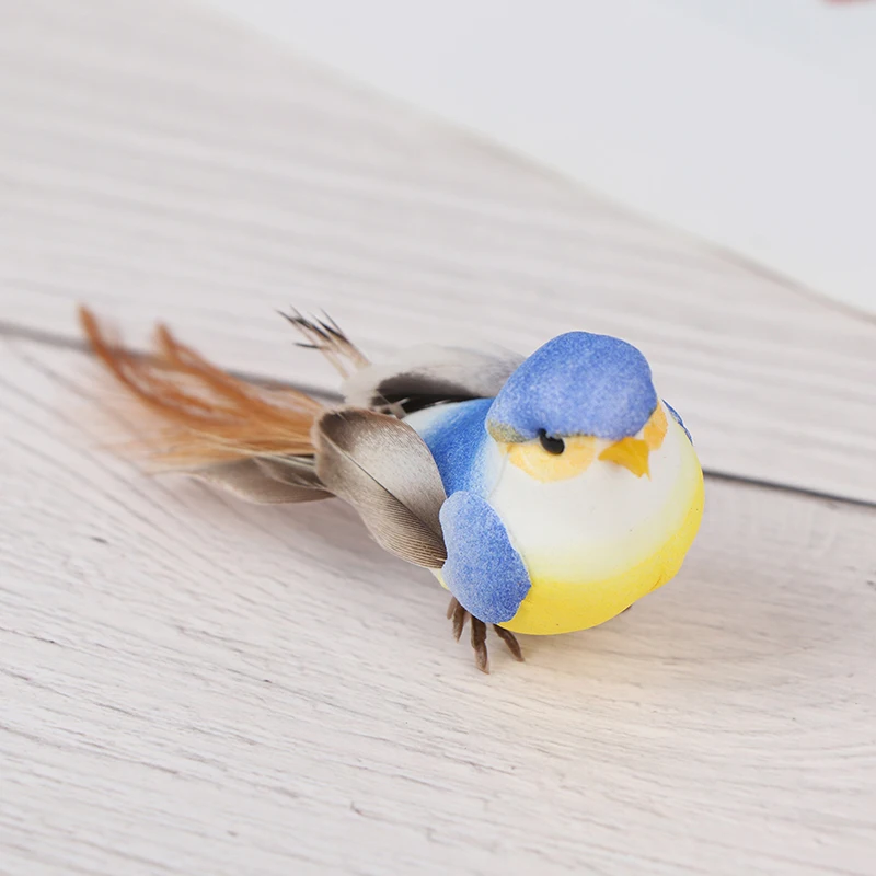 Mini pájaros falsos de plumas artificiales de espuma, decoración de boda, Fiesta en casa, 1 unidad