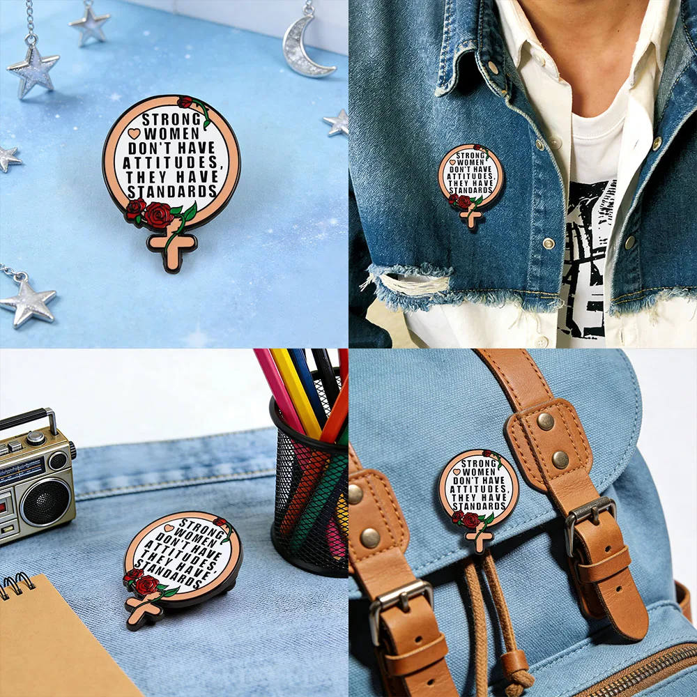 1pc The feminist zinc alloy enamel brooch with a creative rose design showcases the strength and confidence of women.